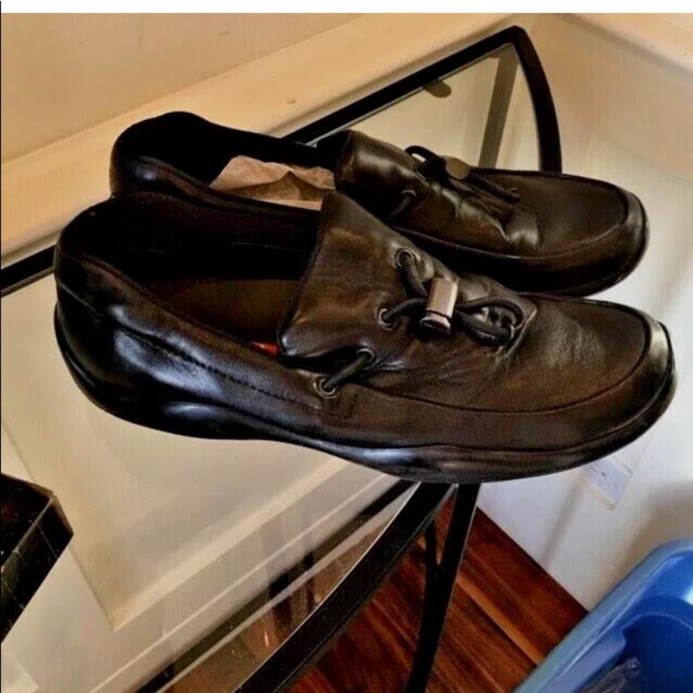 MENS PRADA TOGGLE LOAFER  BLACK  LEATHER  SHOES 10